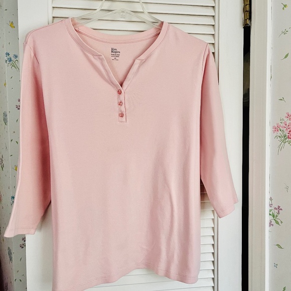 Kim Rogers Pink All-Cotton Henley T-Shirt - Picture 1 of 3